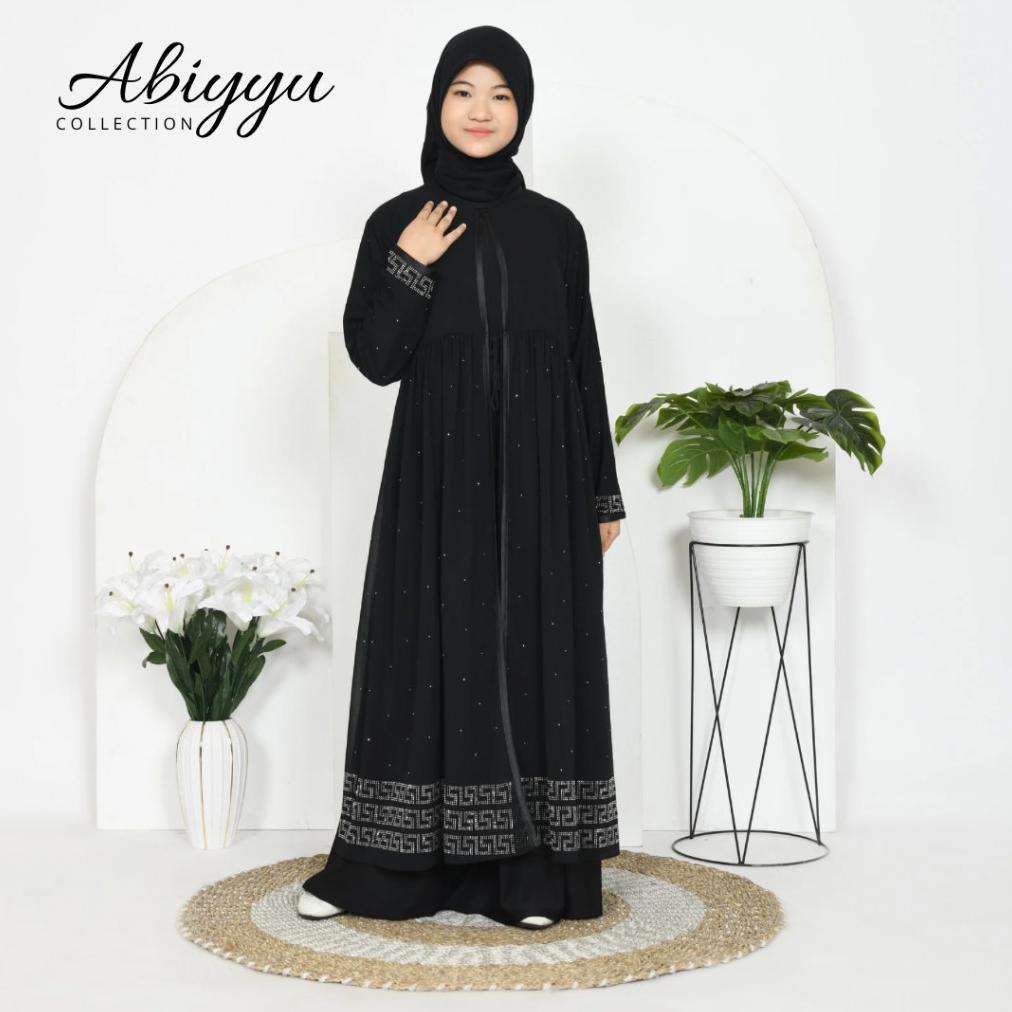 Gratis Ongkir Abiyyuco Ta9060A | Abaya Turki Hitam Putih Couple Ibu Dan Anak Perempuan Baju Gamis Tu