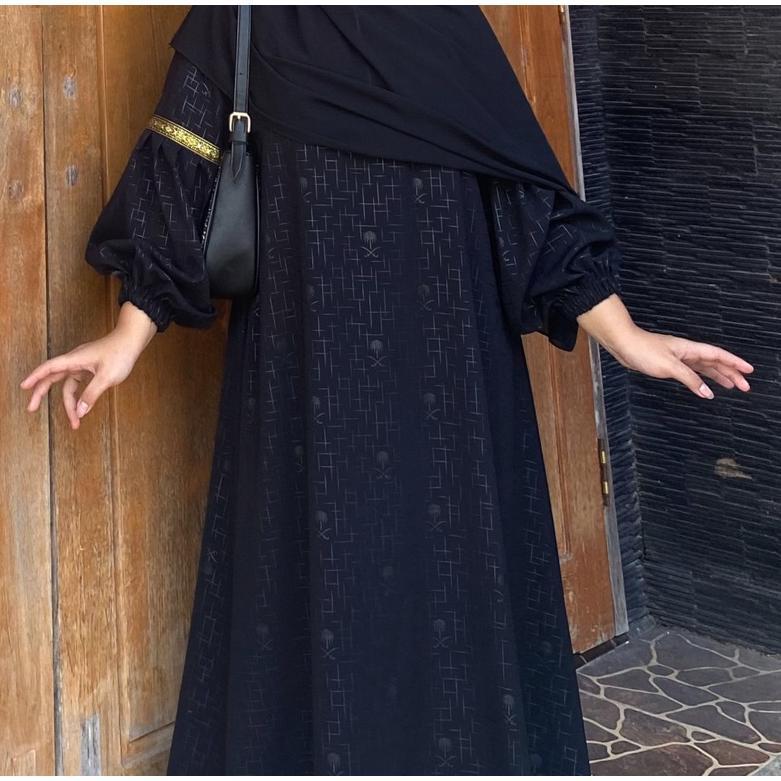Sale Abaya Shiva/Abaya Embos Lengan Balon Temboro Wolfis Hitam Full Motif Gamis Muslim Wanita