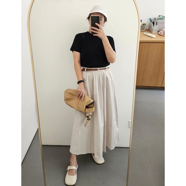 PREMIUM rok midi 7/8 & maxi panjang skirt katun poplin premium ala korea ala uniql rok polos wanita 