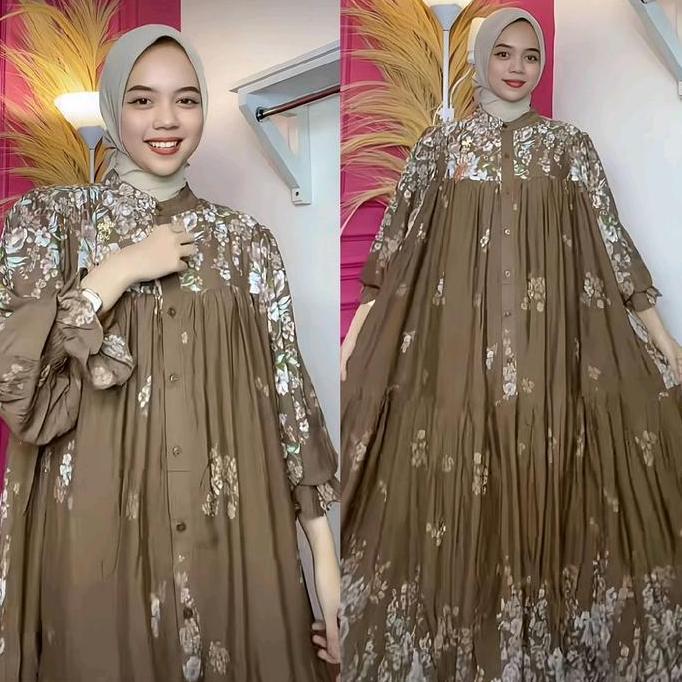 gamis wanita muslim rayon syifa Dress lengan balon FW