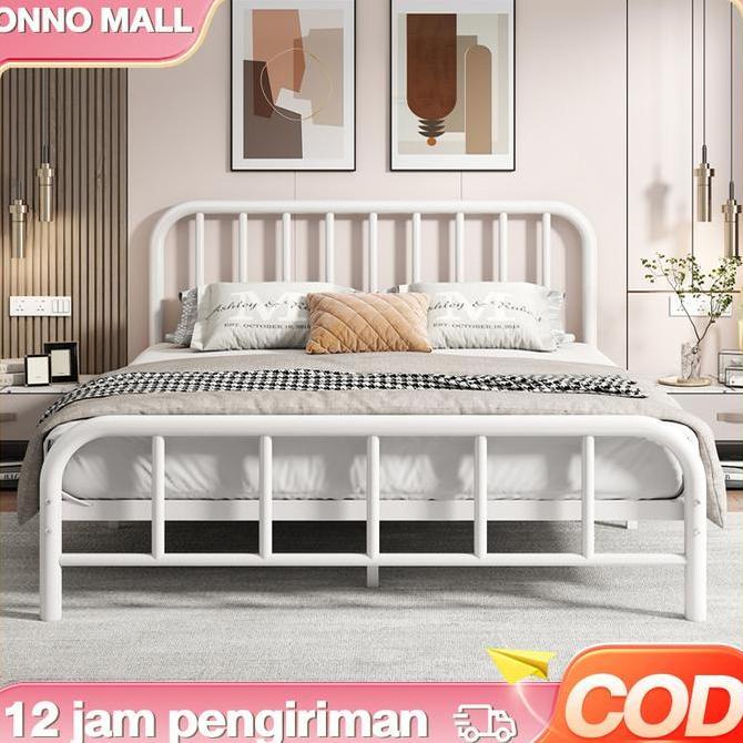 berosa_shop - onno mall- ranjang besi single dan ganda rangka logam diperkuat desain modern sederhan