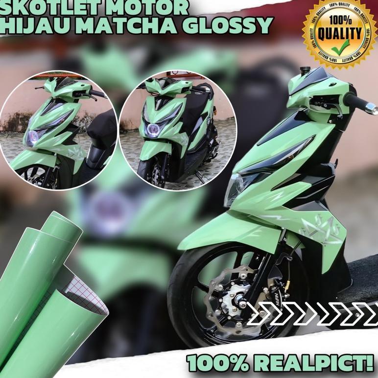 ready stock skotlet hijau matcha glossy stiker motor hijau muda pastel glossy