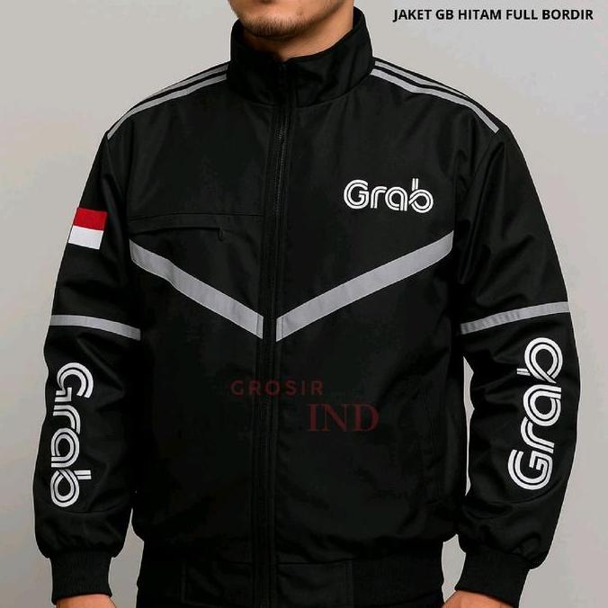 (SM) PROMO MURAH Jaket Driver Ojol GRB HITAM Logo Full Bordir Bahan Taslan Anti Air Berkualitas - Ja