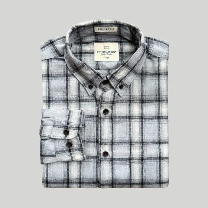 Peternation kemeja flanel pria wool basic panjang regular fit  PT113 High Kerah Kotak