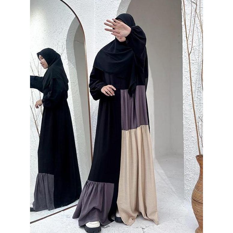 Dmd Apparel - AZZURA LINEN FREE HIJAB ( Basic Dress Muslim Gamis) Nyaman Wudhu terlaris