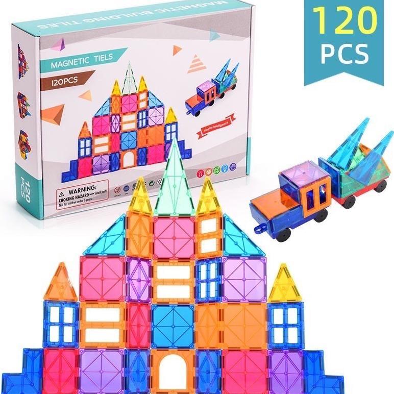 [XZ] <MURAH >Magnetic Tiles 120 Magnetic Tiles 100 Mainan Magnet Puzzle Magnet Mainan Montessori Bui