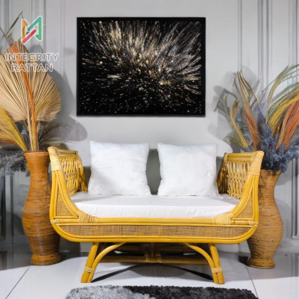 [BEST BUY] Kursi Sofa Bench Kecil Sitter Rotan Alami - Melamin Spray, Kualitas Ekspor - Furniture