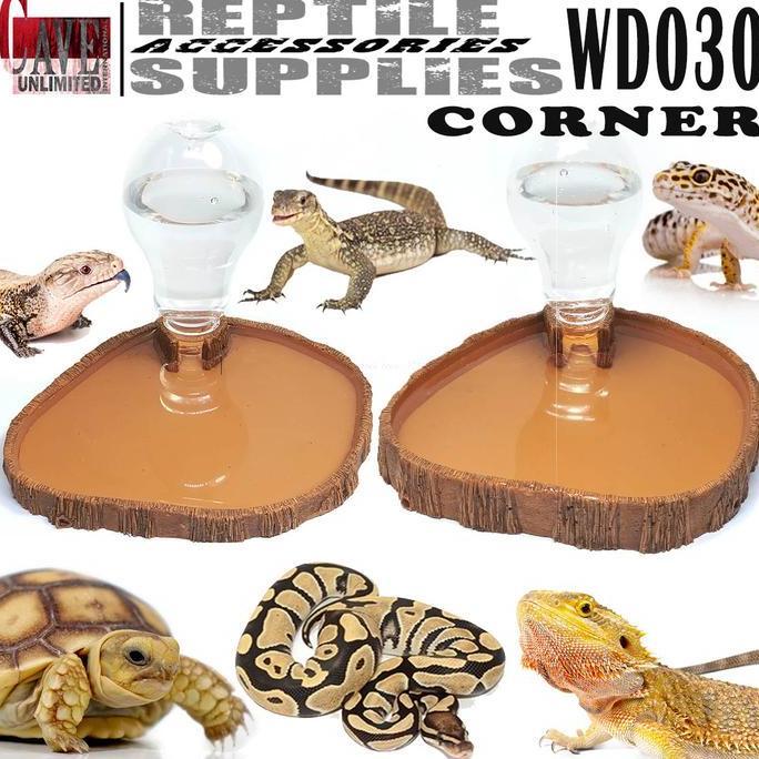 Lansungaja- Waterdish Corner Dispenser Otomatis Tempat Minum Reptile Water Dish Wadah Air Minuman Ka