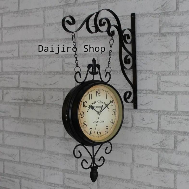 NEWW Jam Gantung Shabby Dua Sisi Vintage Garden Wall Clock Jam Dinding Hias Dekorasi Kafe Taman Ruma