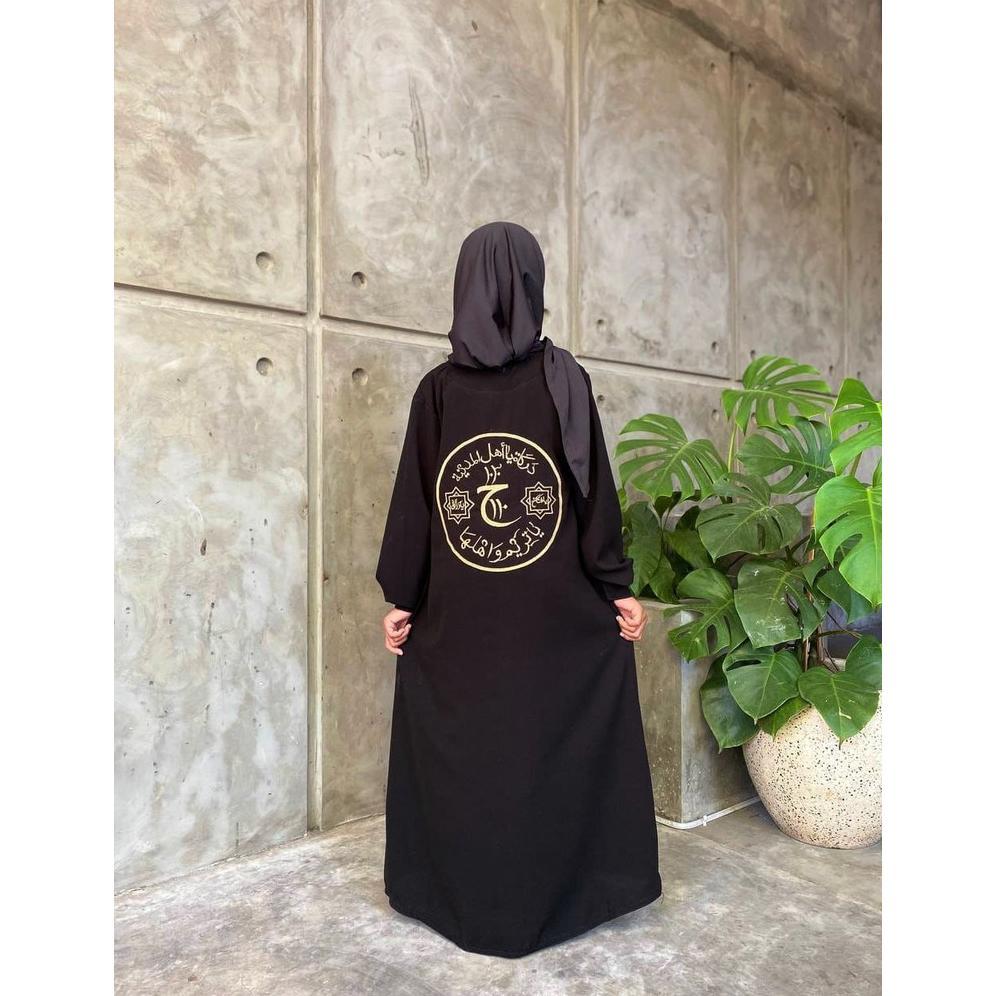 Murah  Abaya Saudi Hitam Jetblack Kombinasi Bordir Kaligrafi Gamis Majlis Simpel - Tarim
