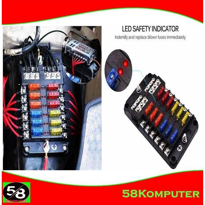 KOTAK SEKRING MOBIL 12 BOX FUSE BOX RUMAH SEKRING 12 PORT INDIKATOR LED FUSE BOX KOTAK SEKRING MOBIL