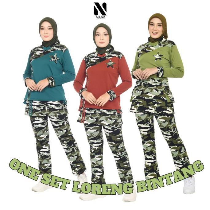 Bagusbanget- Nano Sportswear Baju Senam Muslim / Baju Olahraga Bintang Loreng / Baju Senam Wanita / 