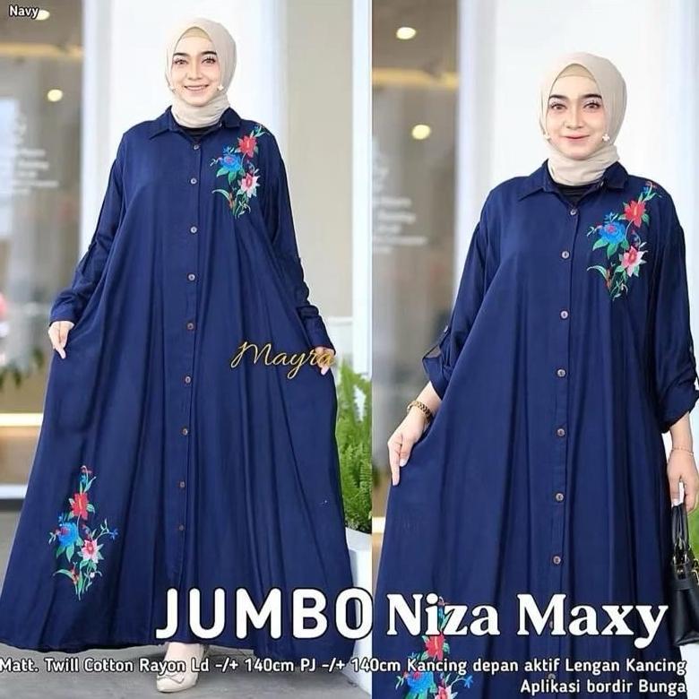 Kareem - Gamis Katun Rayon Bordir LD 110 sampai 140cm  / Gamis Jumbo Rayon Twill