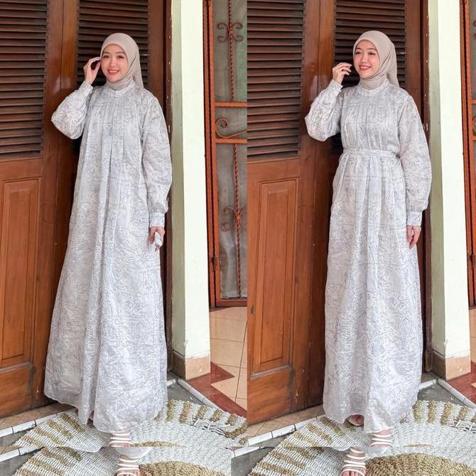 Sekarangaja- Joley Cloth - Artha Gamis Mewah Bordir Full Furing Dress Ivory Outfit Raya Kondangan Ba