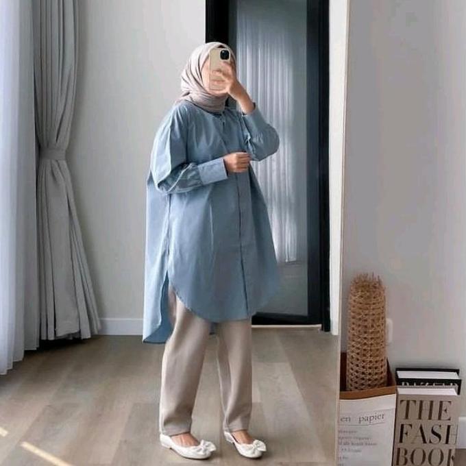 Bergaransi Long Tunik Cotton Linen/Tunik Linen Standar-Jumbo