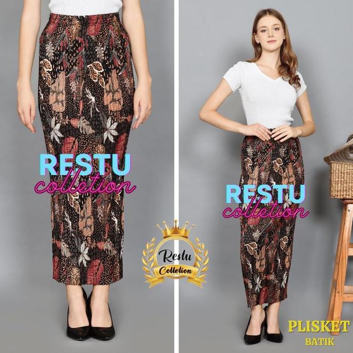 DR326 - Rok Plisket Span Batik Wanita Bawahan Kebaya Wisudan Kondangan Premium Panjang Semi Motif Pe