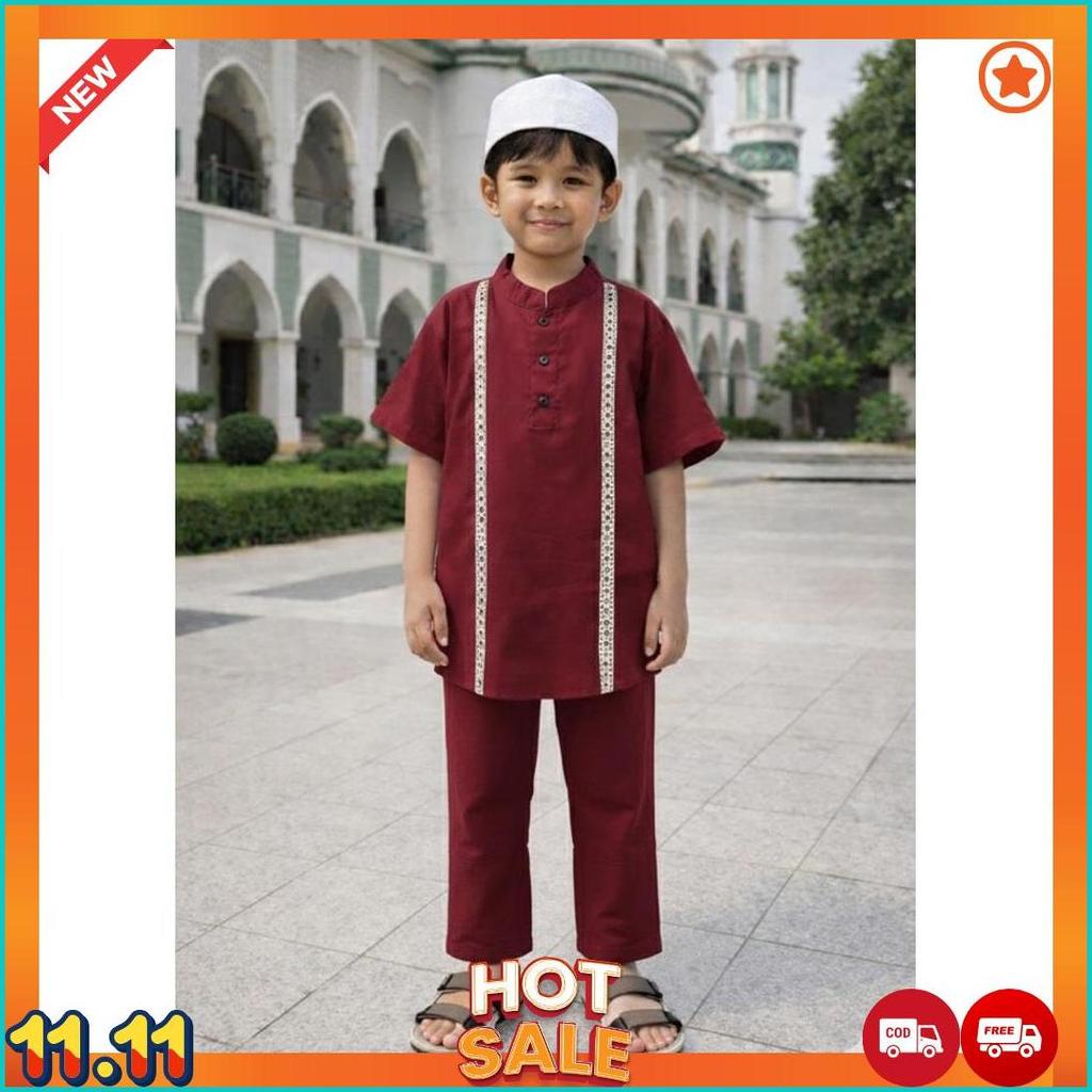 Fahsion Muslim/ Setelan Pakaian Muslim Anak Laki Laki Usia 1-10 Tahun/ Setelan Baju Koko Batik List 