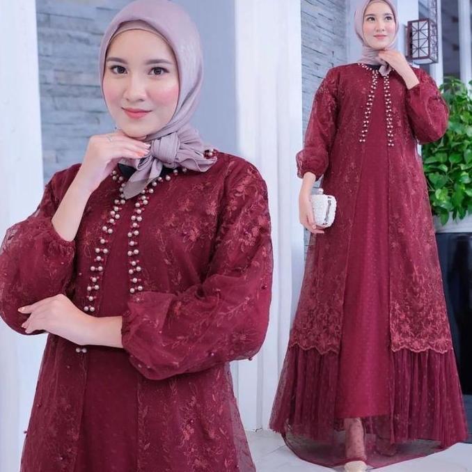 Sekarangaja- Maxi Utari Gamis Pesta Model Terbaru Gamis Brukat Mewah/Seragam Acara Gamis Kondangan K