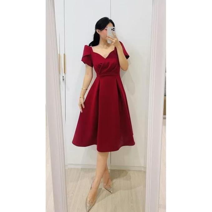 DY123 >> Dress Scuba Formal Lengan Pendek / Dress Formal Kekinian / Dress Scuba