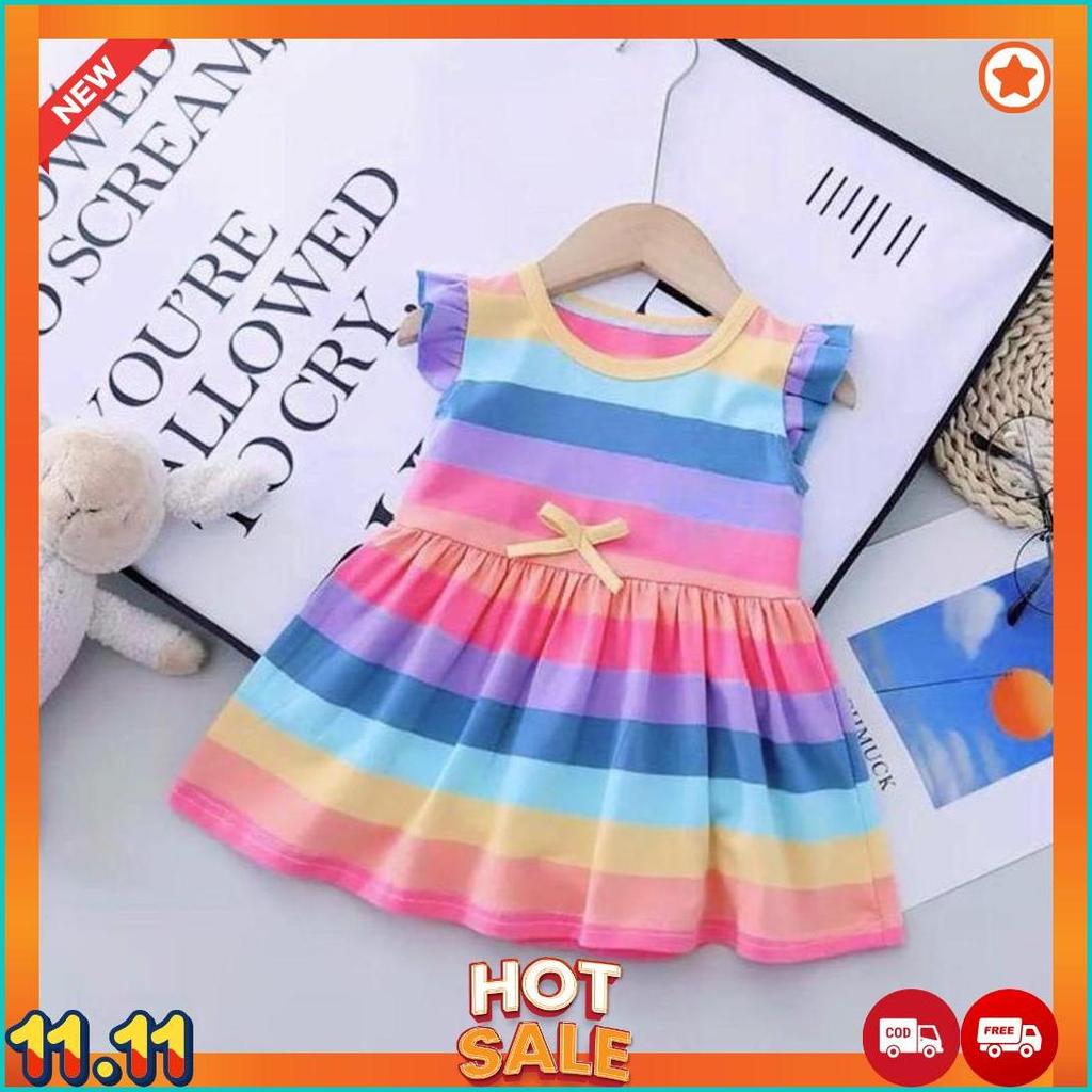 Fashion Bayi-Dress Bayi Anak Perempuan Usia 1-5 Tahun Motif Pelangi Terbaru/ Setelan Baju Anak Perem