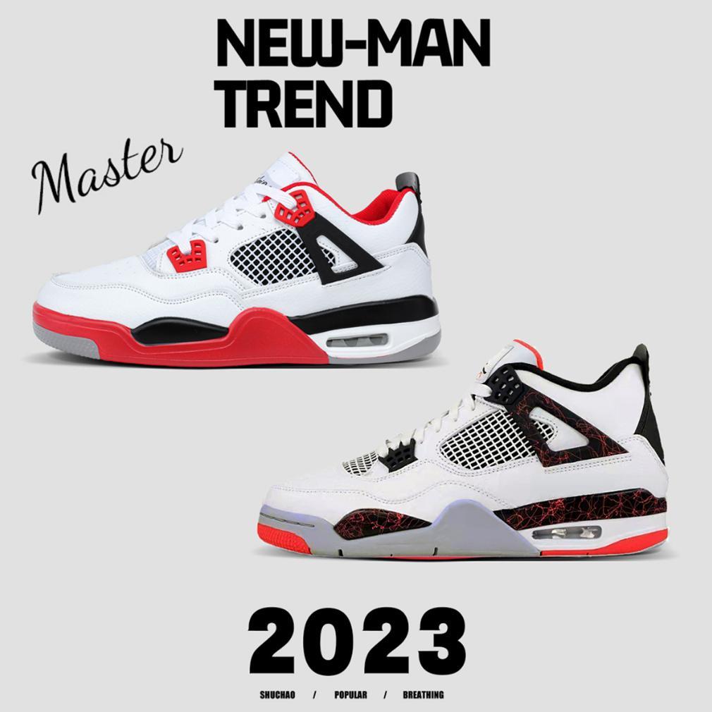 HOT DEALS Sepatu Olahraga Sepatu Basket AJ 4 Retr0 og FIRE RED WHITE PREMIUM