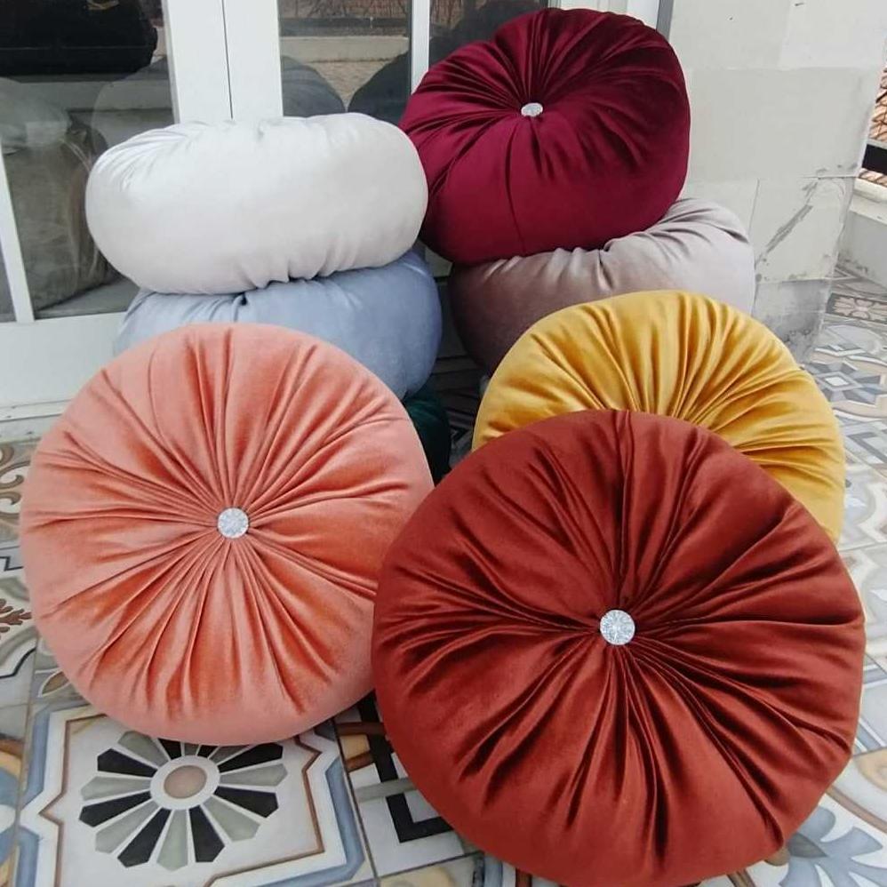 Bantal sofa round pillow bulat kancing permata Bantal Bulat Labu Terbaik Velvet Bludru Round Pillow 
