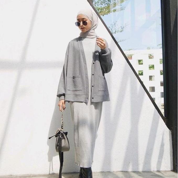 DB191 - Inner Dress Span Wanita Tanpa Lengan Basic Bahan Rajut Premium Polos Hitam Kream Putih Denim