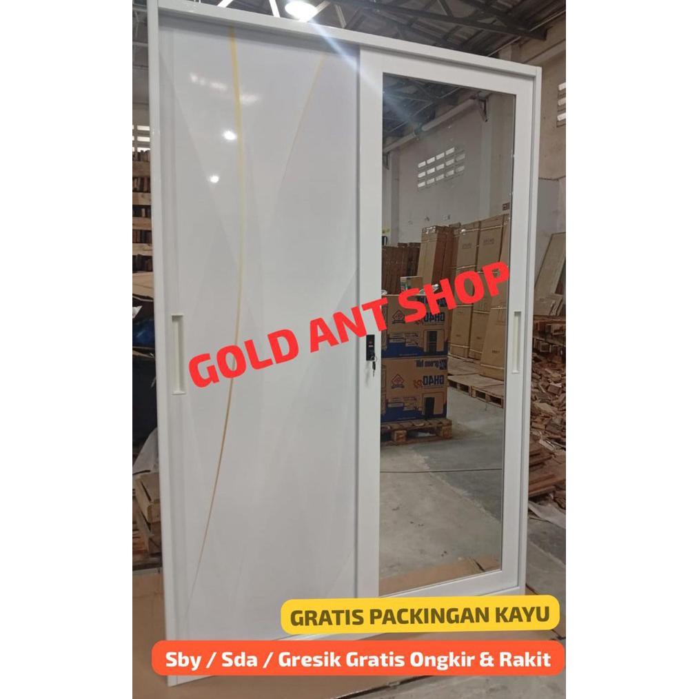 Lemari Pakaian Sliding Besi Jumbo 2 Pintu Kaca / Lemari Baju Pakaian sliding Besi Lebar 120 Jumbo Ka