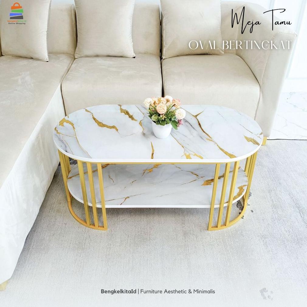 Milea Meja Tamu Oval Minimalis Mewah Meja Ruang Tamu Minimalis  Meja Tamu Aesthetic Meja Sofa