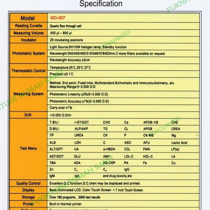 PHOTOMETER KIMIA DARAH | ALAT FOTOMETER |GLORY 127 TOUCH SCREEN MURAH