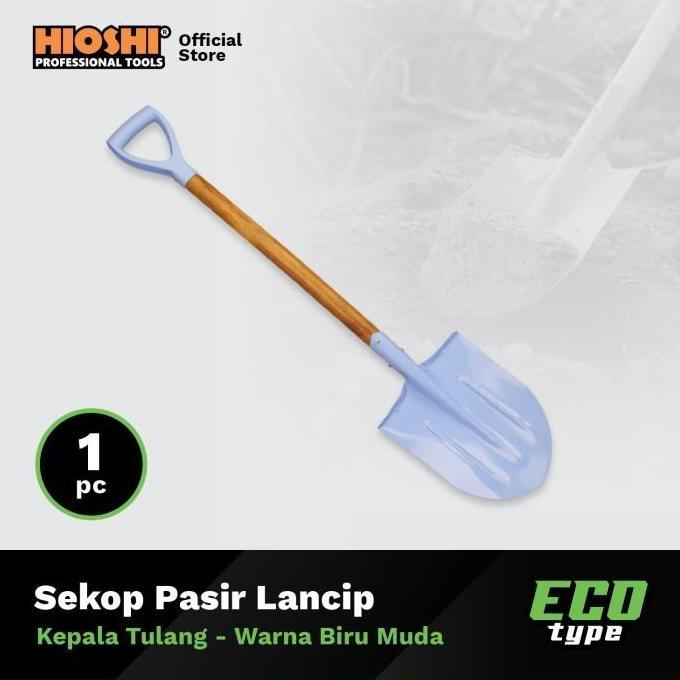 HIOSHI /HST002A/Sekop/LANCIP/Pasir/Tanah/Baja/Gagang Kayu/Biru Muda - Eco