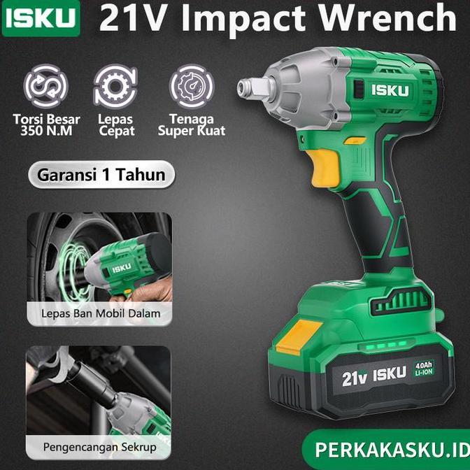 ISKU Cordless Impact Wrench Brushless Kunci Impact Wrench 21V 350N.M Torsi Battery