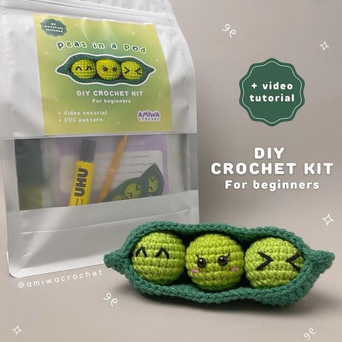 DEPINLIA4 - STARTER DIY CROCHET KIT PEAS IN A POD BY AMIWACROCHET | PAKET MERAJUT UNTUK PEMULA | PAK