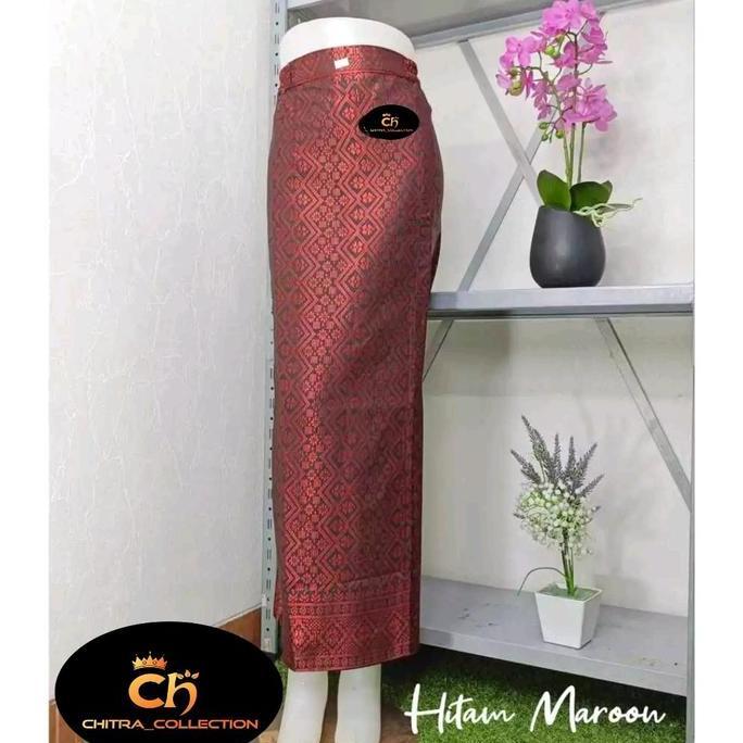 Rok Span Songket Kebaya Wanita//Rok Songket Jadi/Rok Span Songket Belah Samping Karet Pinggang Putih