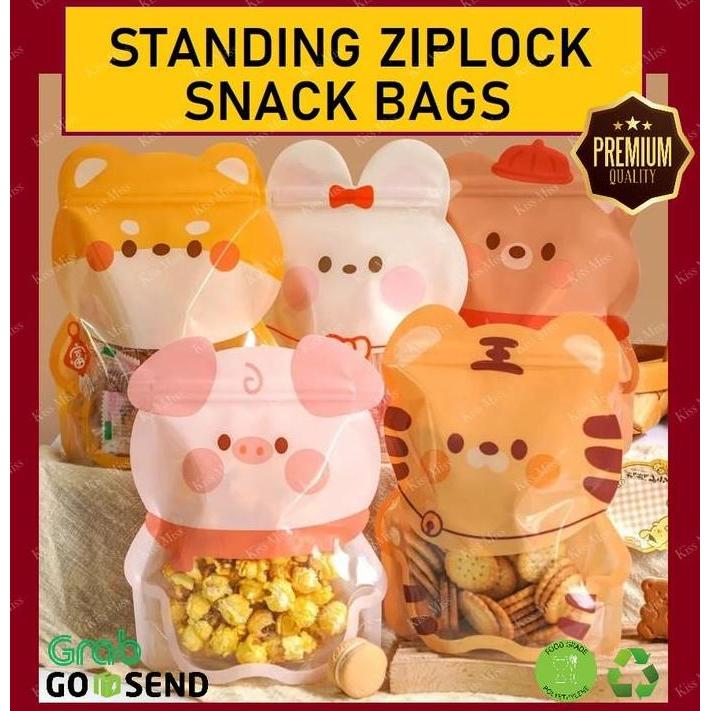 ANIMAL - JAR - STANDING ZIPLOCK SNACK BAGS - LUCU - FANCY - kue - snack - zipper - kemasan - goodie 