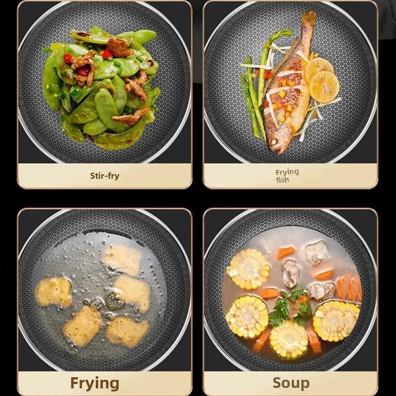 Double-sided screen 316 stainless steel wok Non-coated wok non-stick household induction cooker gas 