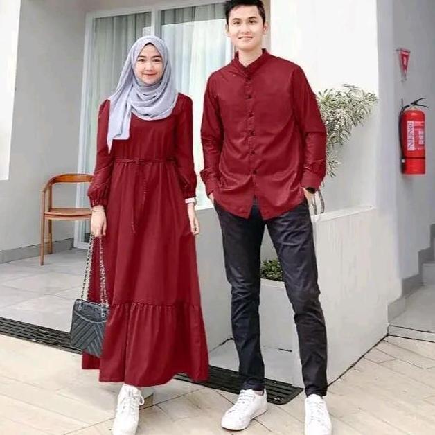 Resya Couple Baju Pasangan Muslim Polos Lebaran Sarimbit Koko Gamis Setelan Keluarga