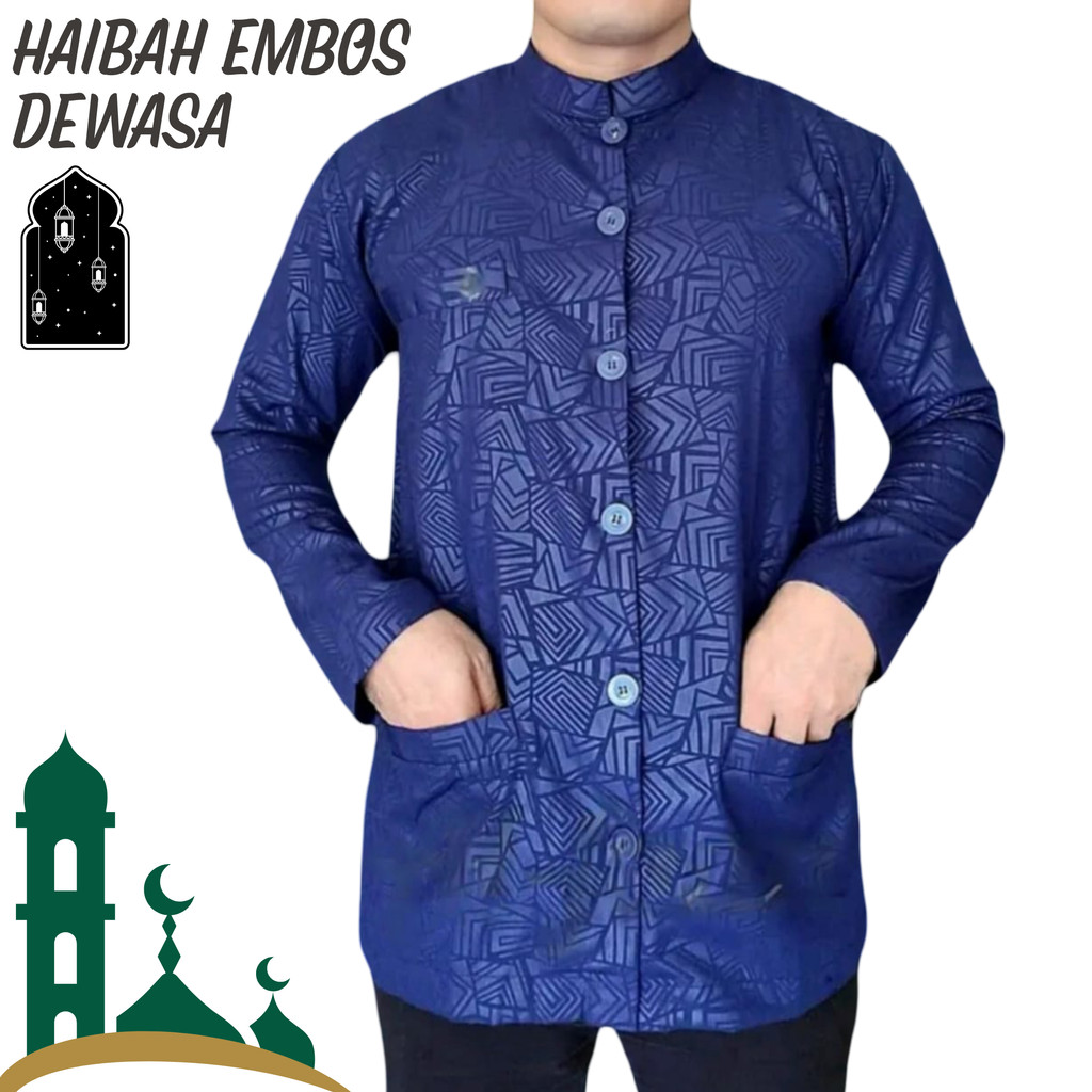 Baju Koko Pria Dewasa Haibah Embos Motif Etnik Casual