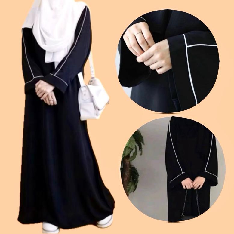 Discount Abaya Motif Garis List Putih (Cod) / Abaya Polos / Abaya Hitam / Gamis Polos