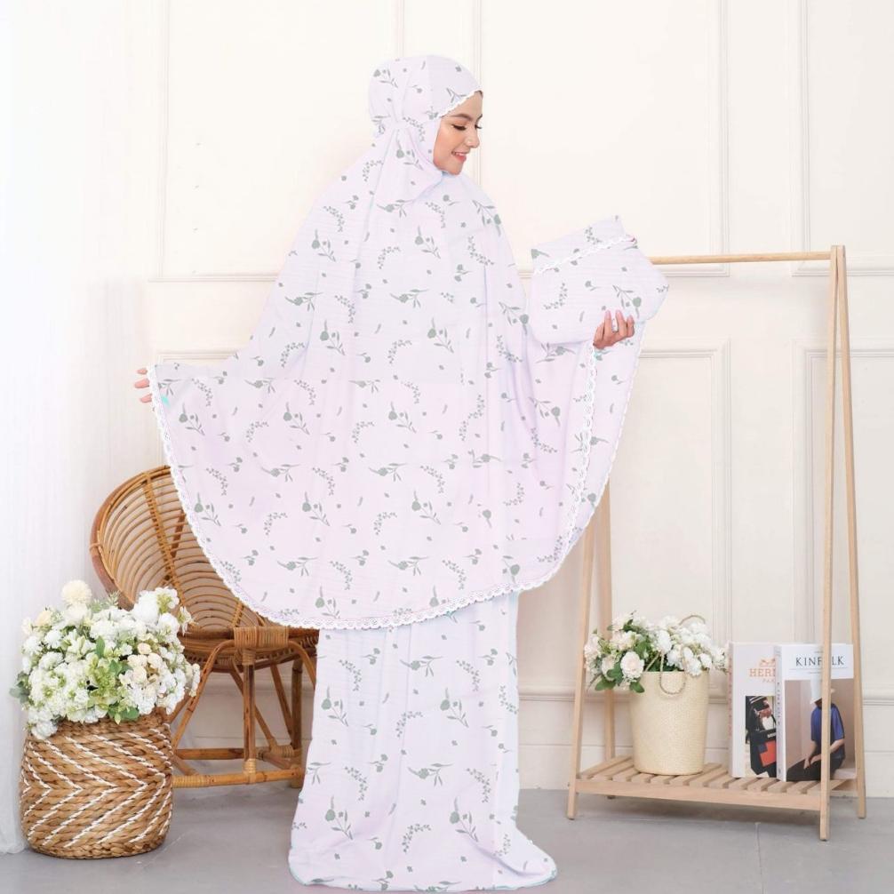 Premium Mukena Dewasa Adem Motif Karakter Awan Cantik Lucu Bahan Rayon Dingin Model Elegan