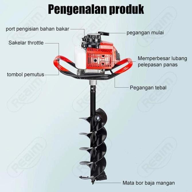 Terlaris Reaim Mesin Bor Tanah 25Cm Bensin | Earth Auger Drill Engine 2-Tak (Daya 3.5Hp & Kedalaman 