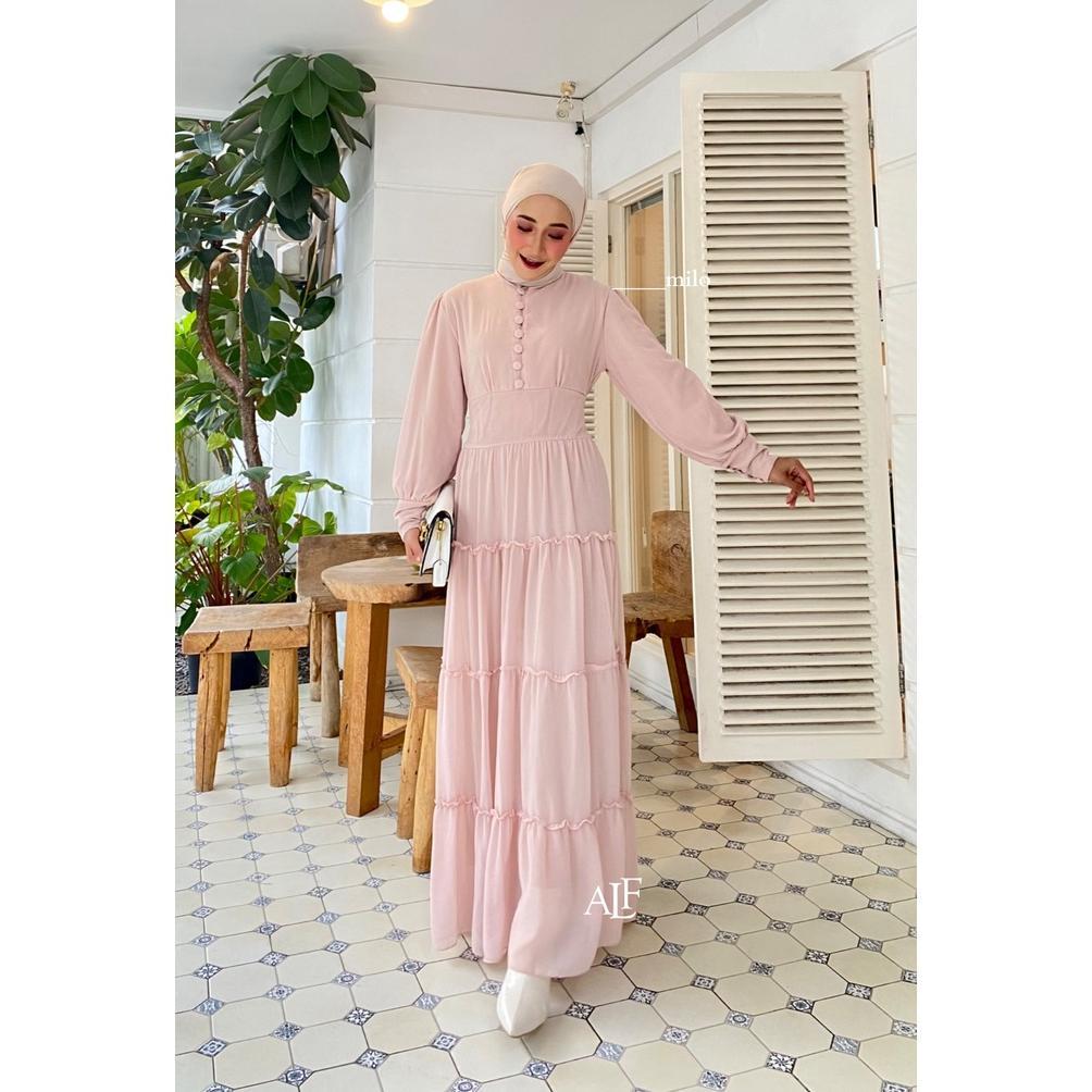 Sale Gamis Premium, Polos Putih Tulang Kancing Maxi Ceruty Babydoll | Original Alfaina Ayesha Dress