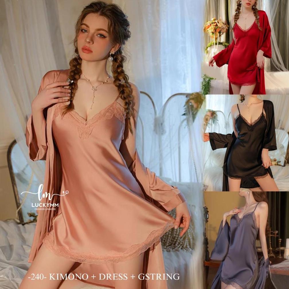 KIMONO SATIN SET BAJU TIDUR WANITA / KIMONO SATIN / SLEEPWEAR SATIN WANITA 240 LMM