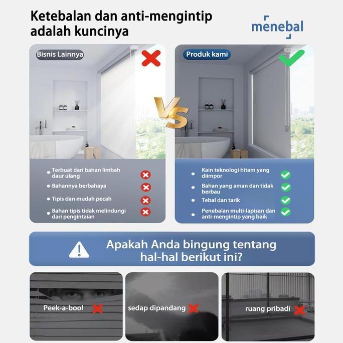 WISPACE Roller Blinds Gorden Minimalis Point 85%Dimout Dapur&Kantor Hiasan Dinding Ruang Tamu Tanpa 