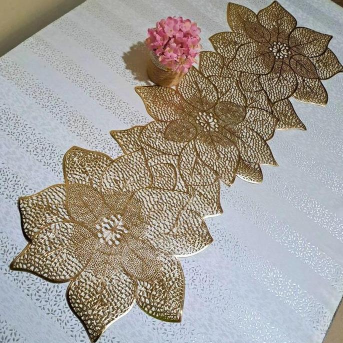 Promo Taplak Emas Dekorasi Table Runner Mat PVC Minimalis Tahan Panas Mewah Gold Silver 90 Cm bukan 