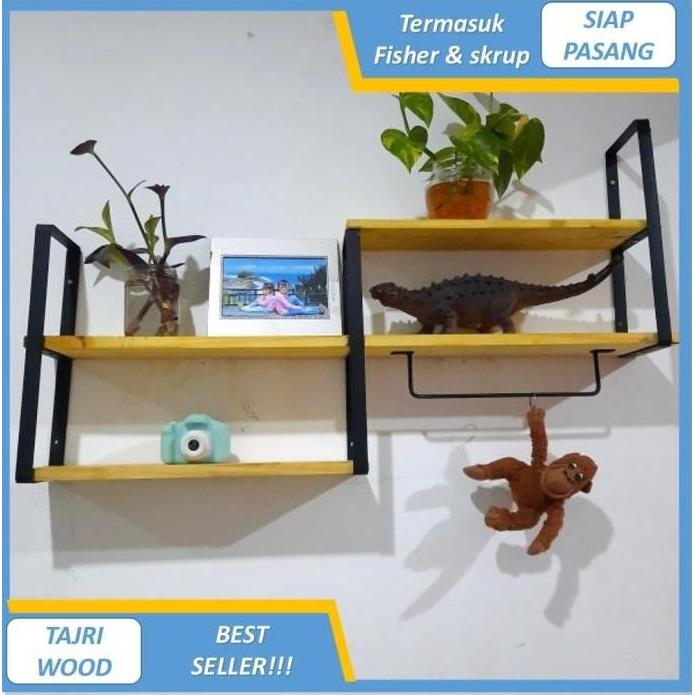 Rak Susun Buku Besi Kayu Rak Dinding Gantung Rak Dinding Ambalan HM