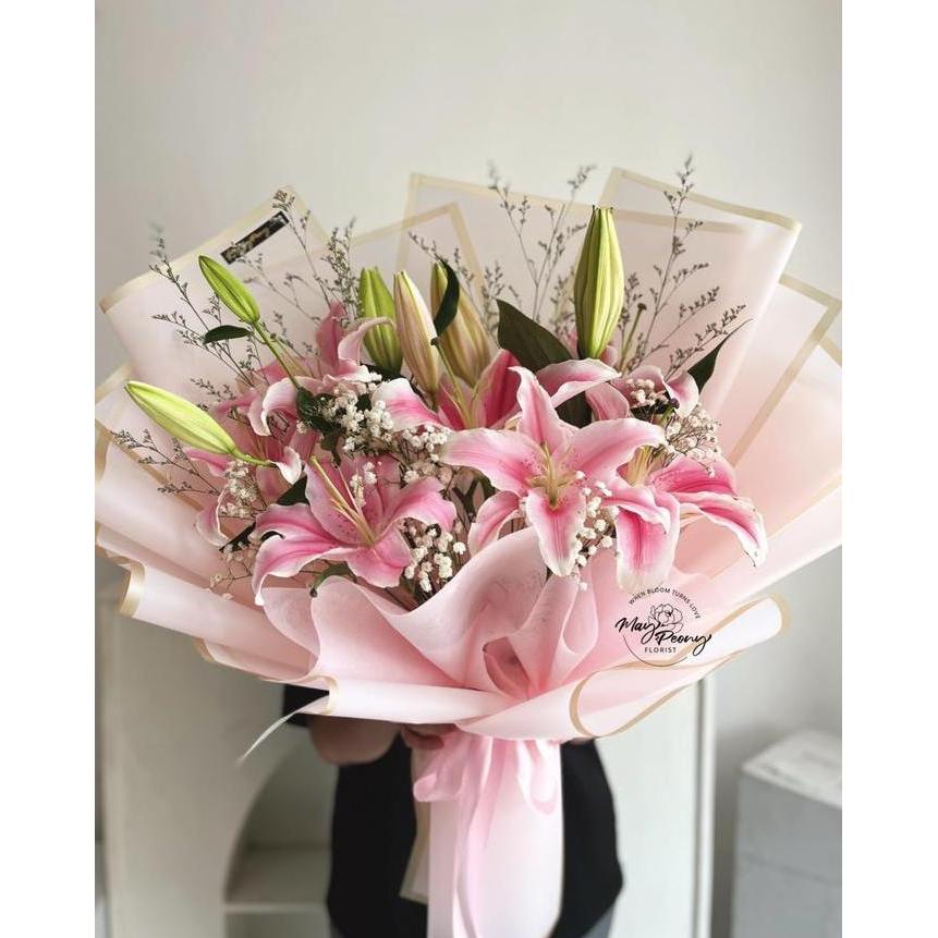 FRESH LILY BOUQUET LARGE SIZE - BOUQUET BUNGA LILY BUNGA ASLI FLORIST JAKARTA FLOWER BUCKET BOUQUET 