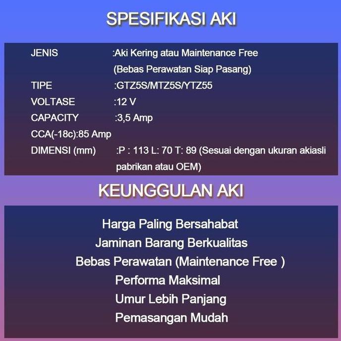 Nadiasaleha66 - Aki Motor Beat Gtz5S 5Ah Aki Motor Honda Beat Fi Beat Street Beat Pop Aki Kering Mf