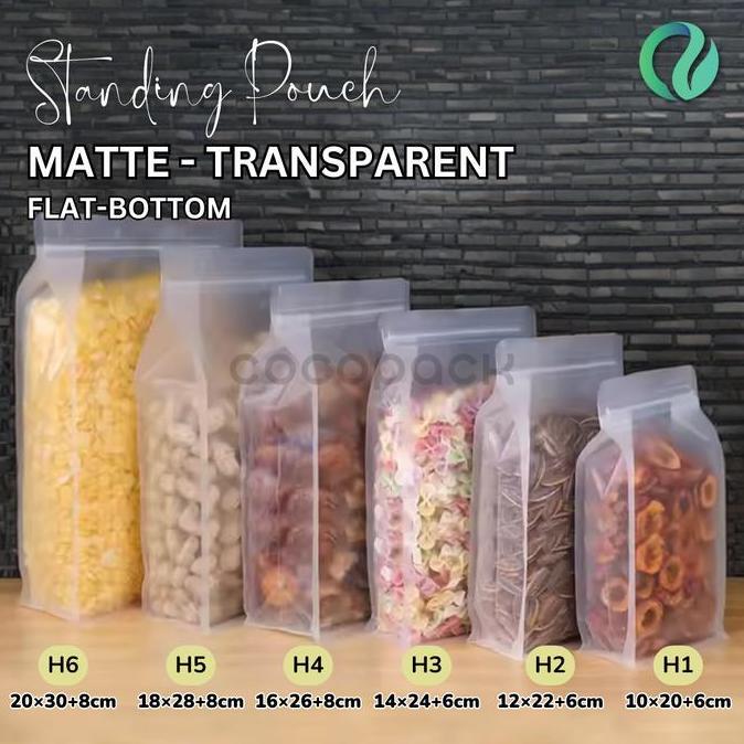Promo 50 PCS Flat Bottom Standing Pouch Matte Transparent Diskon
