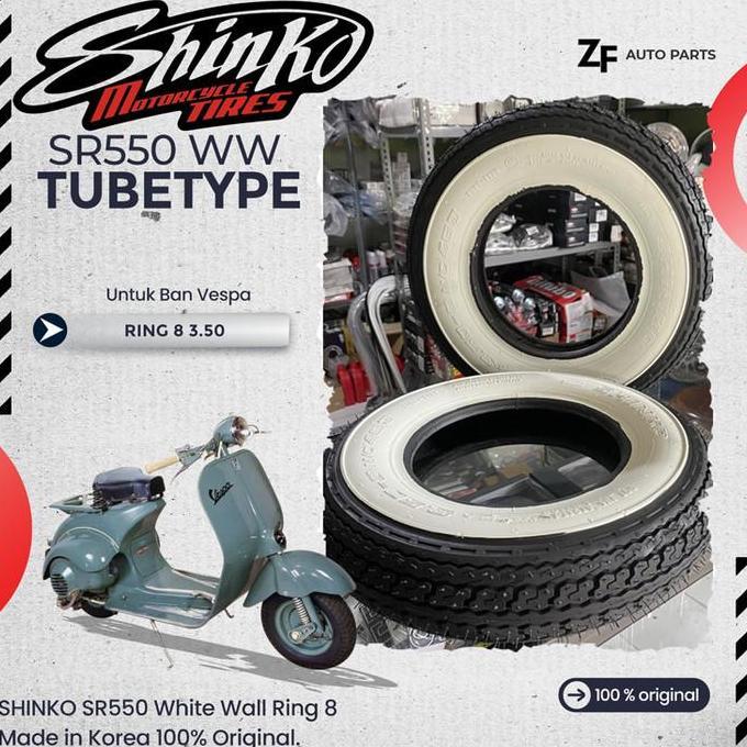 NEW Ban Motor Vespa Ring 8 3.50 Shinko SR550 White Wall Non Tubeless / Tubetype